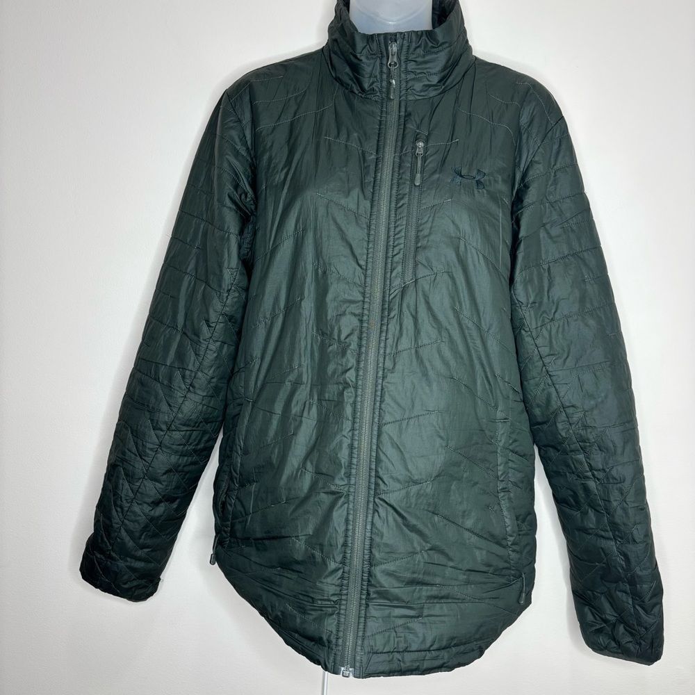 Under Armour fitted cold gear Green Quilted puffer zip up jacket coat size small